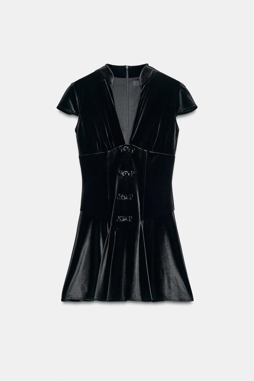 ZARA БАРХАТНОЕ МИНИ-ПЛАТЬЕ С ЗАСТЕЖКОЙ, ЧЕРНЫЙ