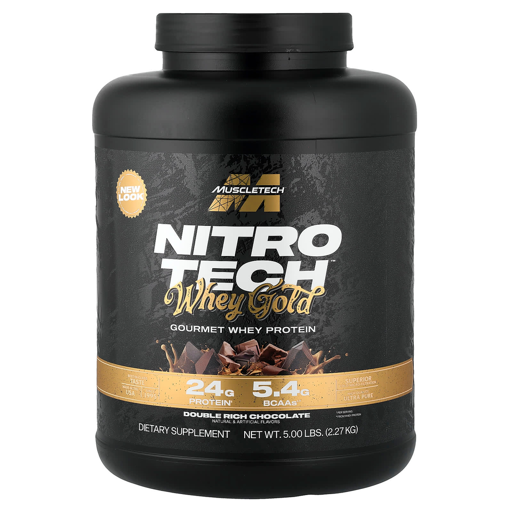 MuscleTech, Nitro-Tech™ Whey Gold, вкусный сывороточный протеин, со вкусом двойного шоколада, 2,27 кг (5 фунтов)