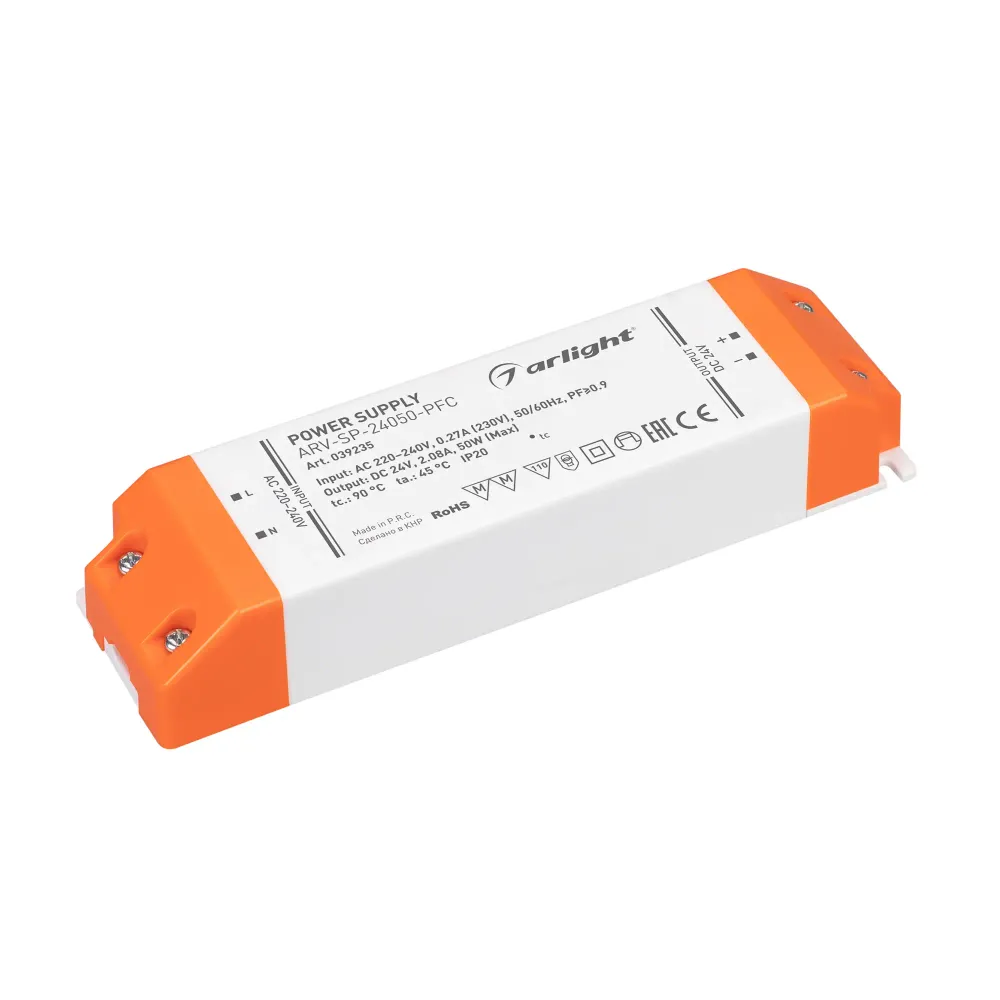 Блок питания ARV-SP-24050-PFC (24V, 2.08A, 50W) (Arlight, IP20 Пластик, 5 лет) Блок питания ARV-SP-24050-PFC (24V, 2.08A, 50W) (Arlight, IP20 Пластик, 5 лет)