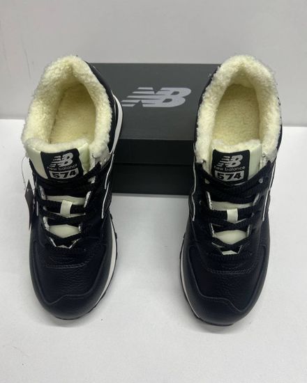 Кроссовки New Balance 574 Leather Black с мехом