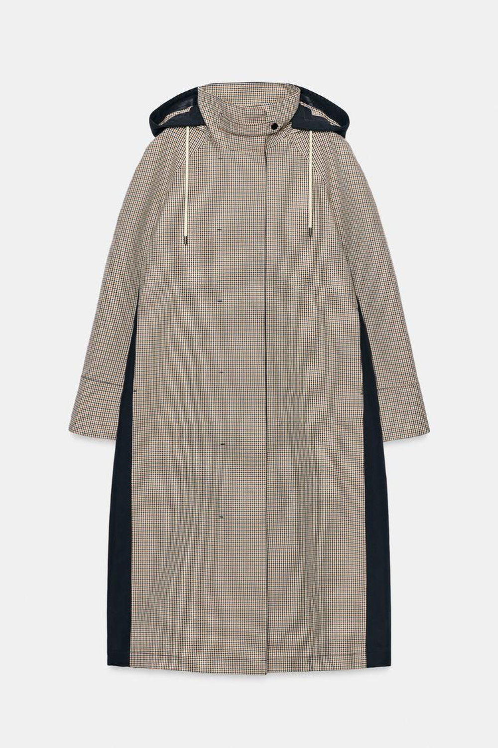 ZARA ДЛИННЫЙ ТРЕНЧ В КЛЕТКУ — ZW COLLECTION, КОРИЧНЕВЫЙ/БЕЛЫЙ