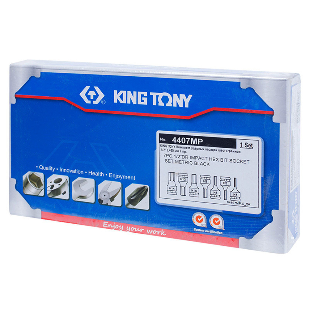 KING TONY (4407MP) Набор ударных торцевых насадок 1/2", HEX, 4-14 мм, 7 предметов