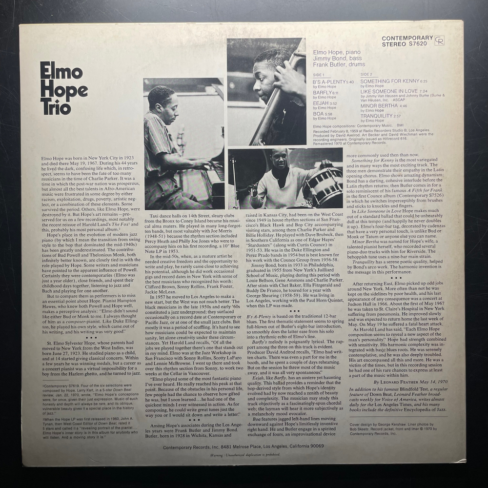 Elmo Hope Trio ‎– With Jimmy Bond & Frank Butler (Япония 1980г.)