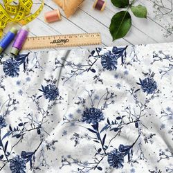 Ткань дюспо зимние цветы на белом фоне