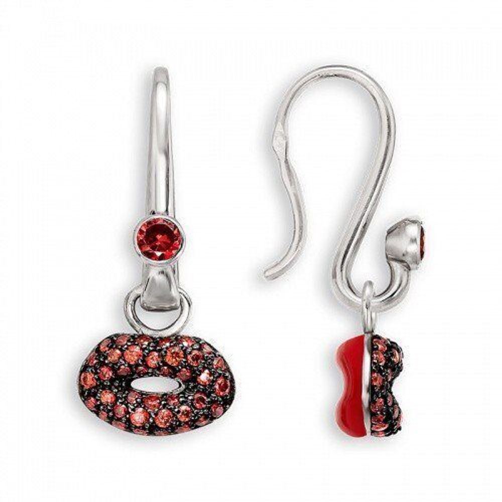 Серьги из серебра 925 с фианитами. Эмаль. Замок петля.
