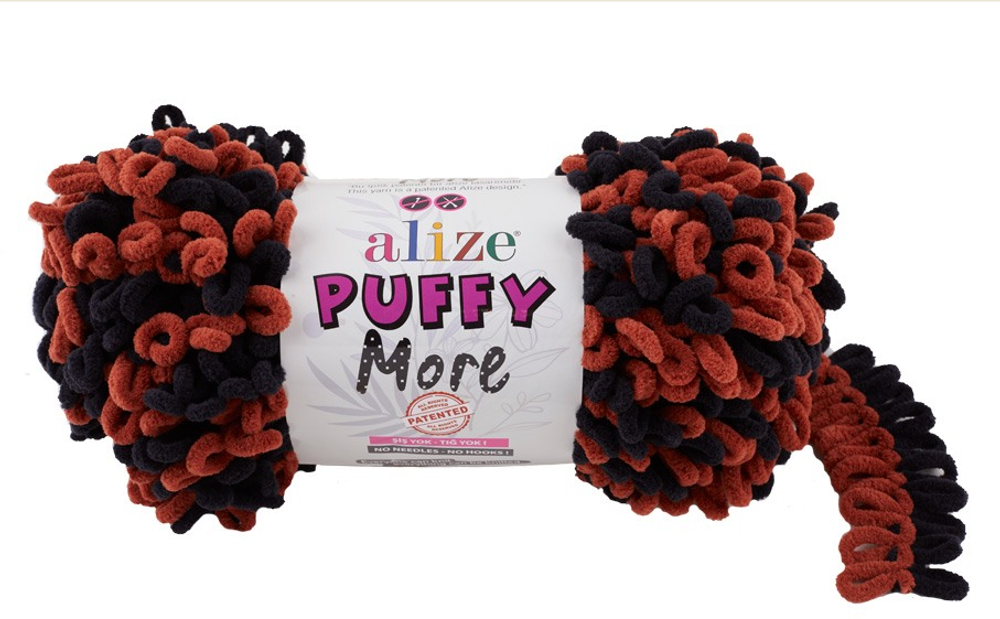 ALIZE "PUFFY MORE", 100% Микрополиэстер, 150 гр, 11,5 м, 6262 чёрный/терракот
