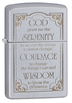 Легендарная классическая американская бензиновая широкая зажигалка ZIPPO Classic Satin Chrome™ На корпусе выгравирована молитва о терпении серебристая матовая из латуни и стали ZP-28488