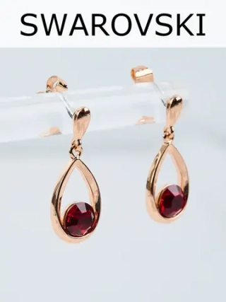 Серьги-капли Белла с красными кристаллами Swarovski
