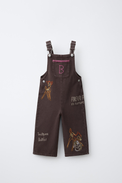 ZARA ДЛИННЫЙ КОМБИНЕЗОН С ВЫШИВКОЙ BAMBI © DISNEY, КОРИЧНЕВЫЙ