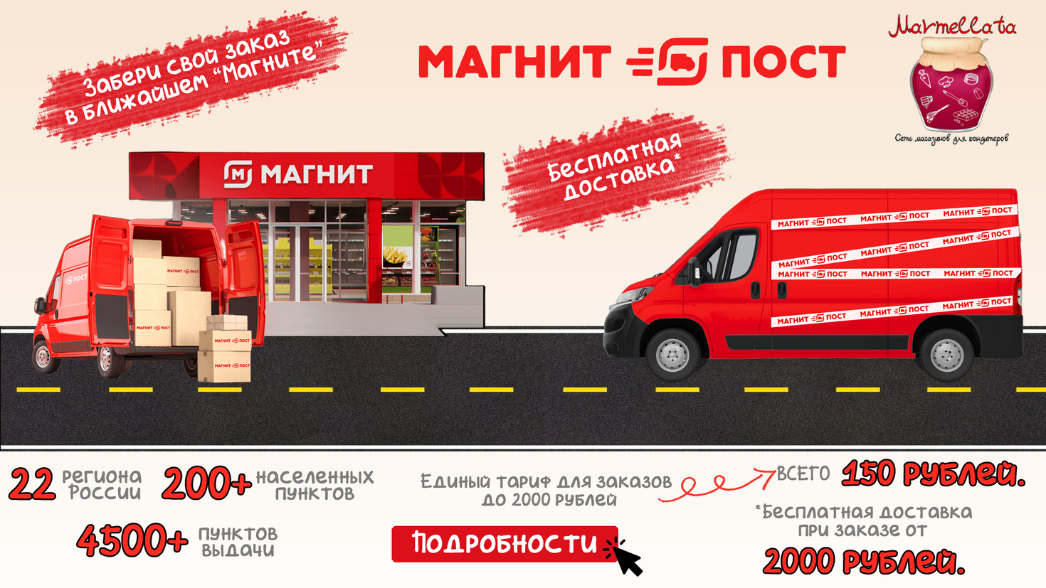 Бесплатная доставка по России совместно с Магнит Пост