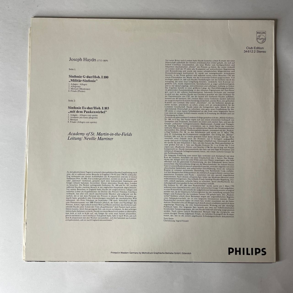 Винтажная виниловая пластинка LP Joseph Haydn Йозеф Гайдн, Academy of St. Martin in the Fields, Neville Marriner, Симфония № 100, 103 (Германия 1980) Пластинка 6
