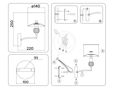 Светильник настенный LH71125 SN/WH никель/белый E14 max 40W 220*140*250