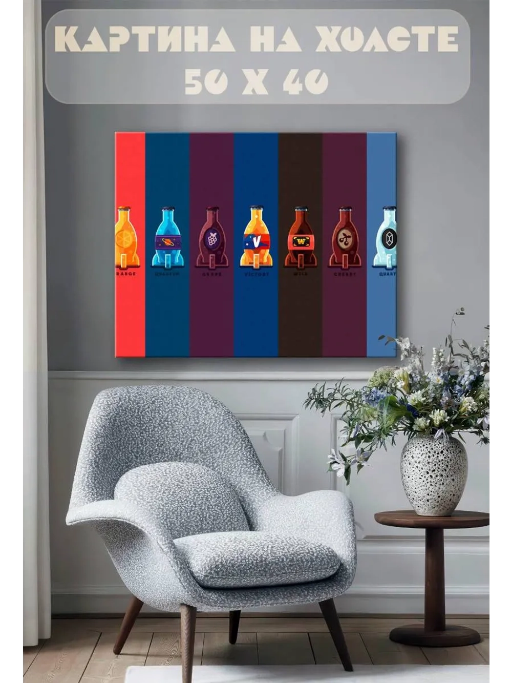 Картина на стену 40 X 50 Бутылки газировка