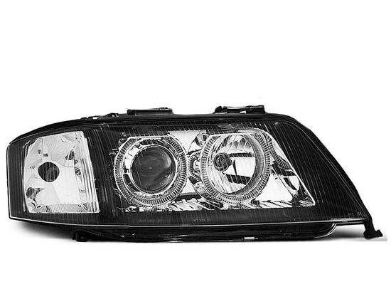 Передние фары Audi A6 C5 angel eyes black