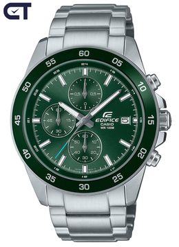 Casio EFR-526D-3A Edifice часы наручные мужские — стильный стальной хронограф с серо-зелёным циферблатом