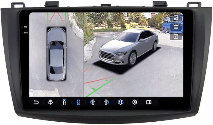 Магнитола для Mazda 3 BL, Axela 2009-2013 - FarCar BX034M-360 монитор 9.5" 2K QLED на Android 13, Быстрая, CarPlay, 4G SIM-слот, 4 камеры в комплекте