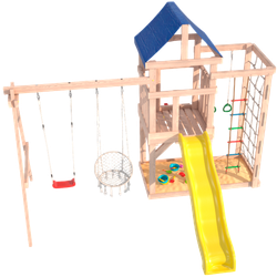 Детская площадка неокрашенная Fun Land с сеткой стенкой и плетенным креслом
