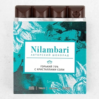 Шоколад Nilambari горький 75% с кристаллами соли, 65 г