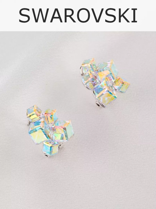 Серьги гроздья Мираж с кубиками-хамелеонами Swarovski
