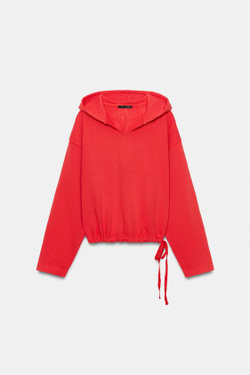 ZARA ТОЛСТОВКА С ЭФФЕКТОМ ПОТЕРТОСТИ И КАПЮШОНОМ, КРАСНЫЙ