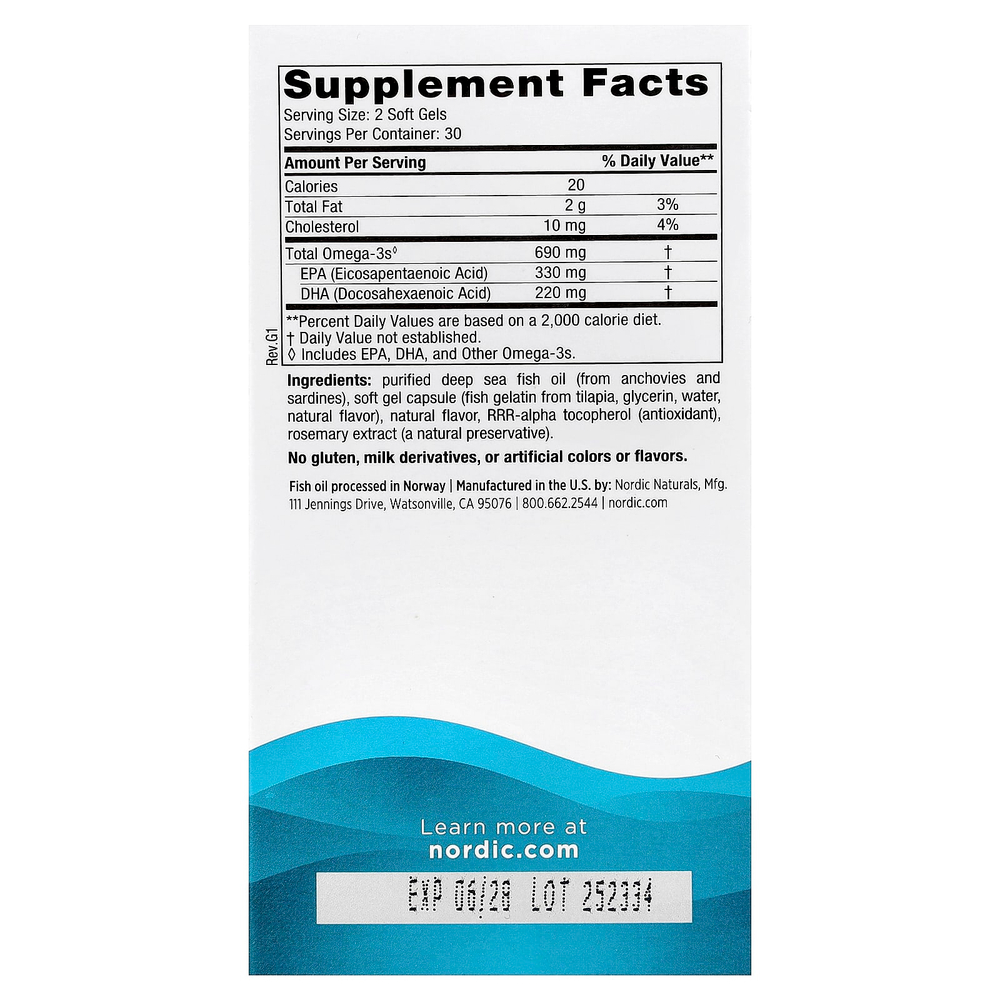 Nordic Naturals, омега-3, со вкусом лимона, 60 капсул (345 мг в 1 капсуле)