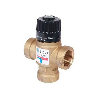 Клапан термостатический смесительный STOUT - 3/4" (ВР, 35-60°C, Kvs 1.6, L-образное смешивание)