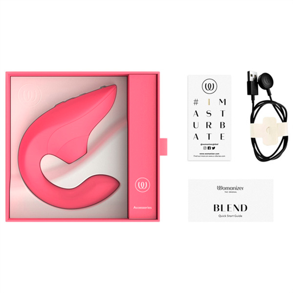 Розовый вибратор 13,9см с вакуумным стимулятором Womanizer Blend Vibrant Rose WZBD1SG2