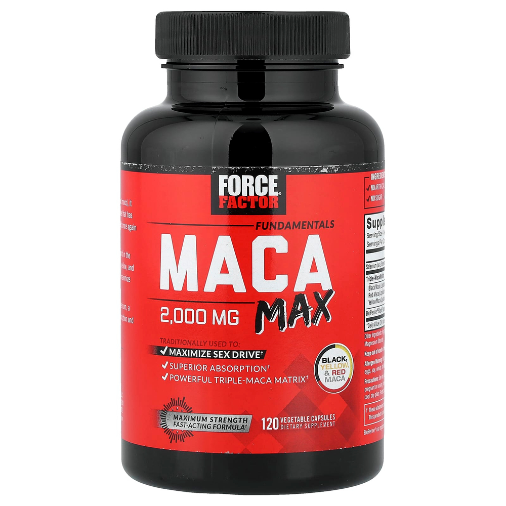 Force Factor, Fundamentals, мака макс, 2000 мг, 120 растительных капсул (500 мг в 1 капсуле)