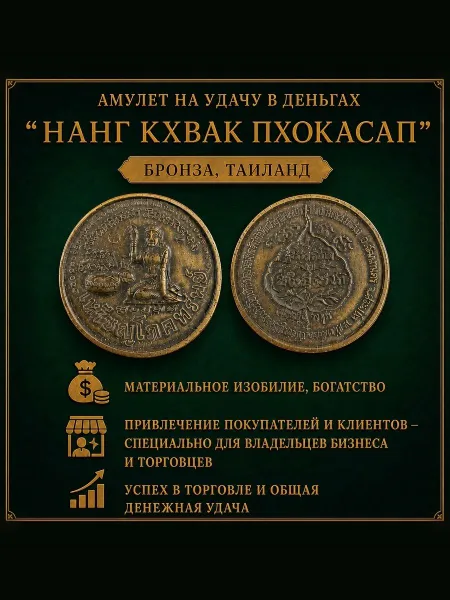 Амулет на удачу в деньгах "Нанг Кхвак Пхокасап", бронза, Таиланд