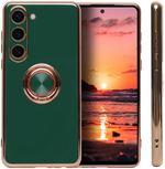 Стильный глянцевый чехол для SAMSUNG GALAXY S23 (не ULTRA/ FE/ PLUS!) с кольцом-подставкой и бархатной подкладкой