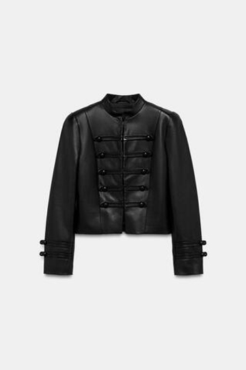 ZARA КУРТКА ИЗ 100% КОЖИ С ЗАСТЕЖКОЙ НА КЛЕВАНТЫ — ZW COLLECTION, ЧЕРНЫЙ
