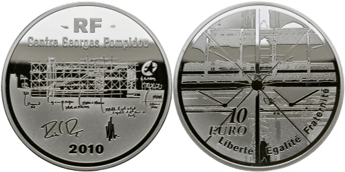 10 евро. Центр искусства Помпиду. Франция. 2010 год. PROOF