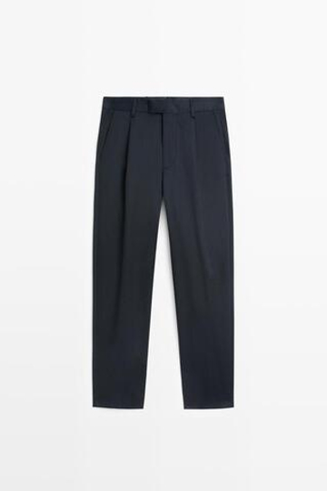 Massimo Dutti Брюки из 100% хлопка с защипами, чернильно-синий