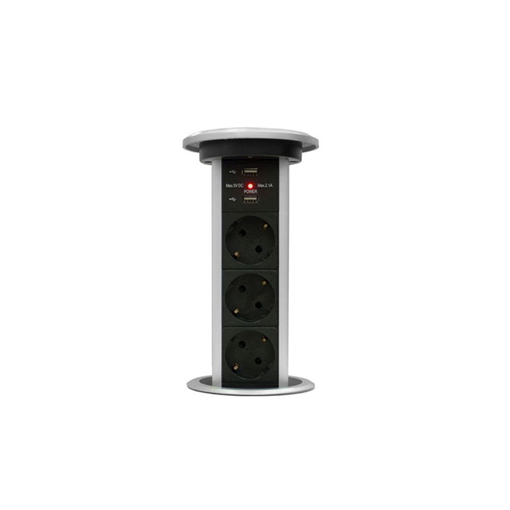 Блок розеток LK Автоматический, D=90, 3 розетки + 2 USB, Серебро купить Казахстан