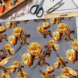 Ткань флис золотые пионы