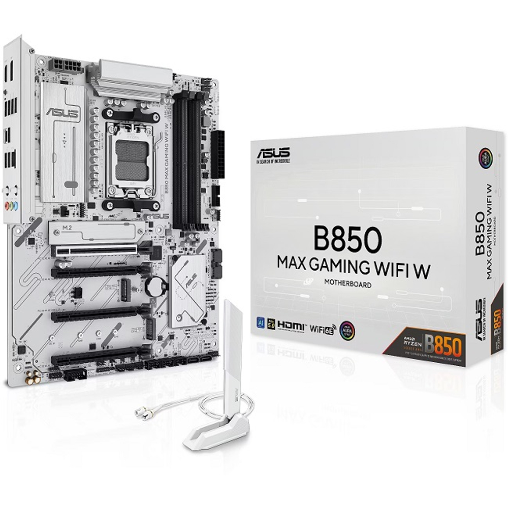 Материнская плата ASUS B850 MAX GAMING WIFI W (AM5/AMD B850/4xDDR5/4xPCI-Ex16/3xM.2/SB7.1/Wi-Fi/BT/GLAN/DP/HDMI/ATX)