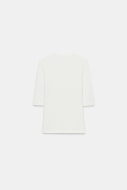 ZARA ФУТБОЛКА С РУКАВАМИ ДО ЛОКТЯ, БЕЛЫЙ