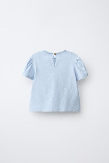 ZARA ФУТБОЛКА С ЦВЕТОЧНОЙ ВЫШИВКОЙ, СИНЕВАТЫЙ