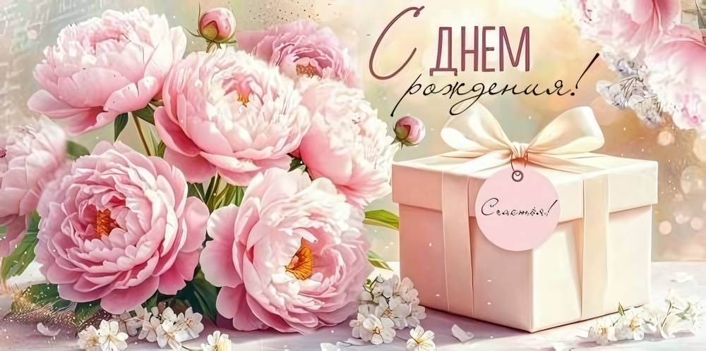 Конверт для денег "С Днем рождения!" (пионы. коробка) 3.0001908