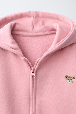 ZARA ХУДИ С МОЛНИЕЙ И ВЫШИВКОЙ «МЕДВЕДЬ», ПАСТЕЛЬНО-РОЗОВЫЙ