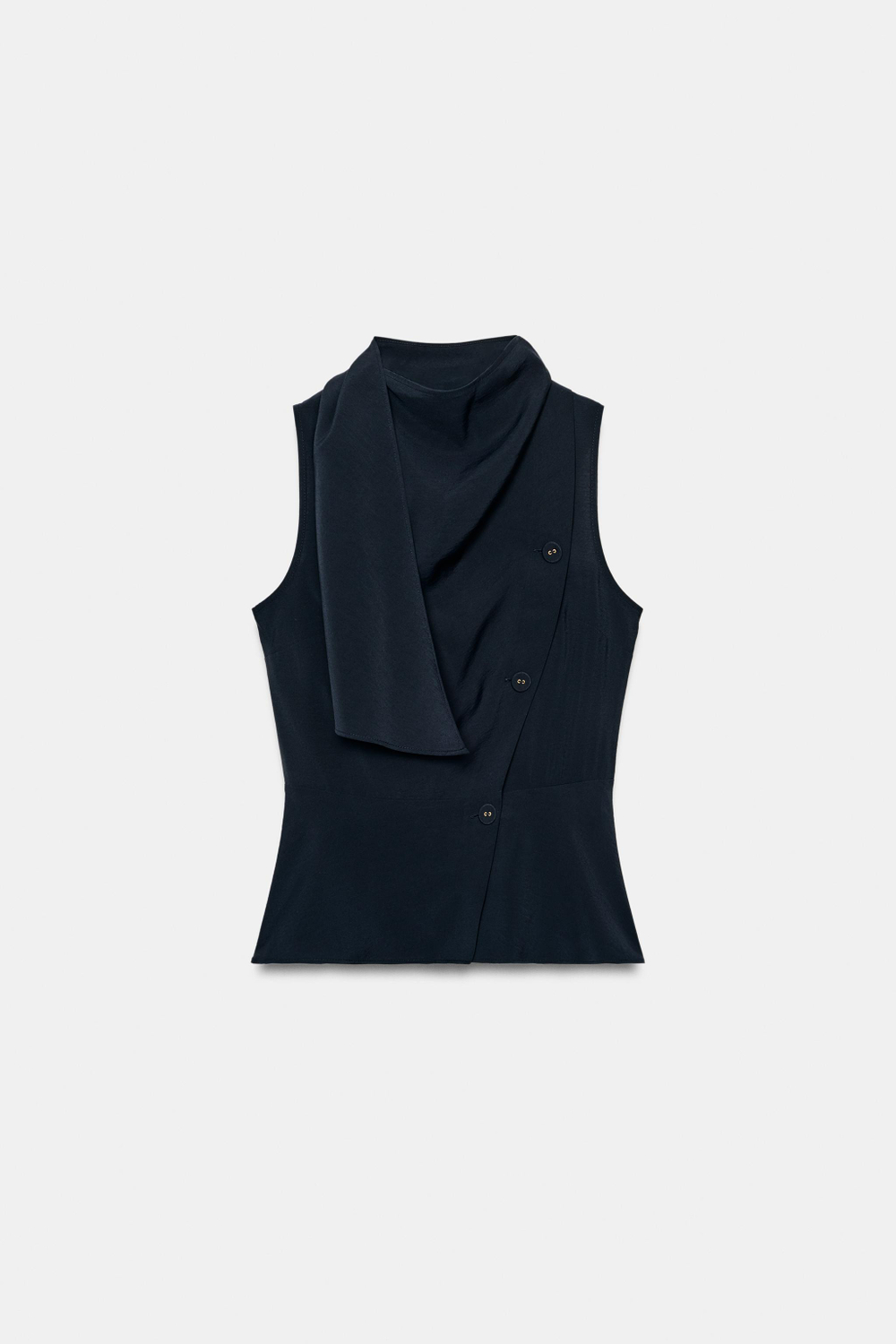 ZARA ТОП С ПРИНТОМ И БАСКОЙ, МОРСКОЙ СИНИЙ