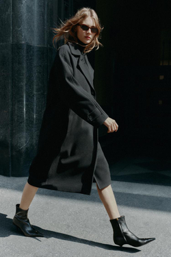 ZARA МЯГКОЕ ПАЛЬТО ОВЕРСАЙЗ, ЧЕРНЫЙ