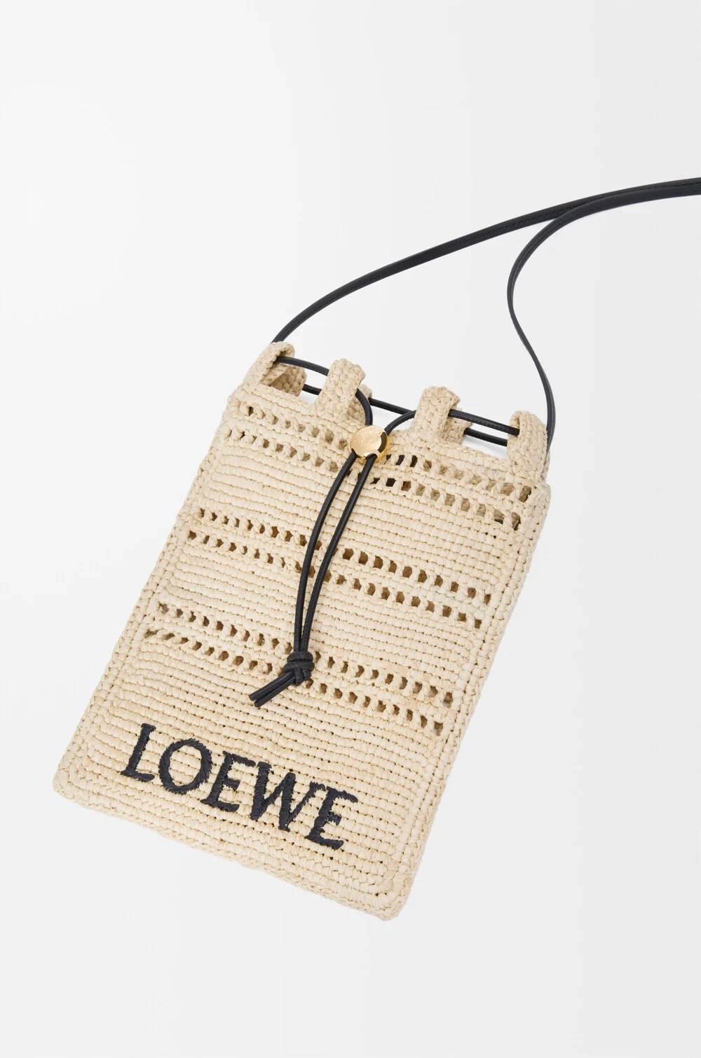 Loewe Сумка-мешок Patch Crochet на шнурке из телячьей кожи и рафии, натуральный/черный