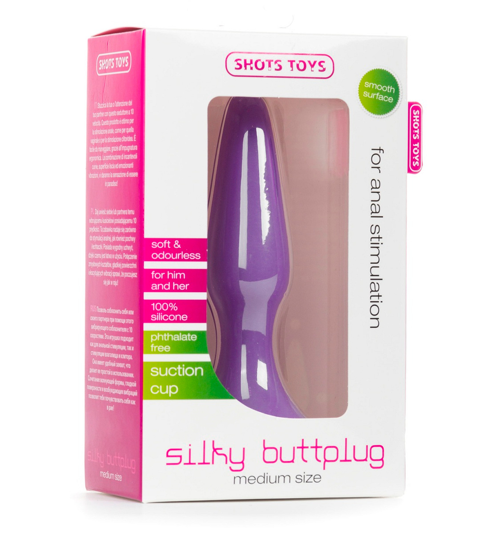 Фиолетовая анальная втулка Silky Buttplug Medium - 12,5 см.