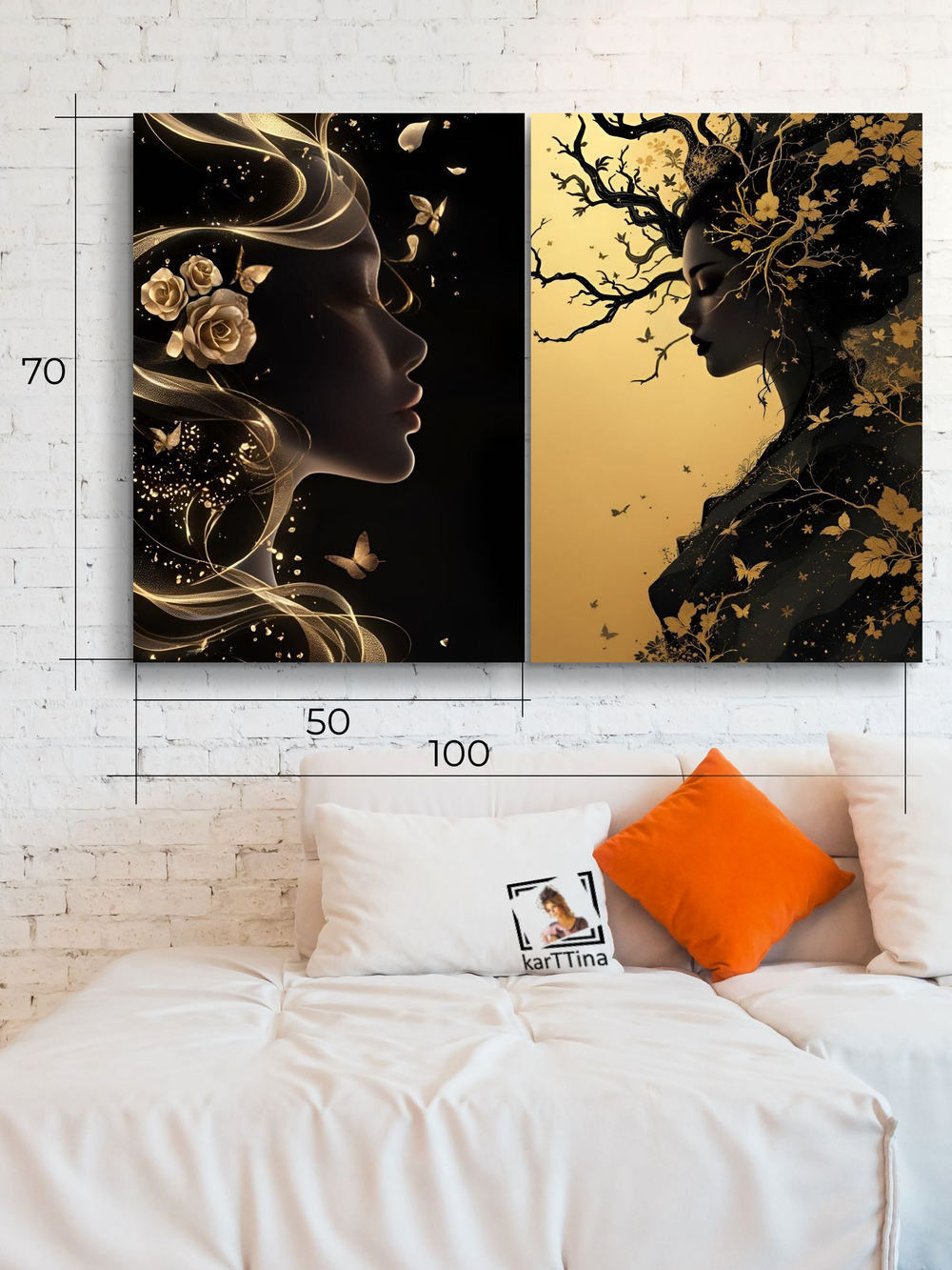 Картина Золотые течения, модульная на стену 50x70см 2шт.