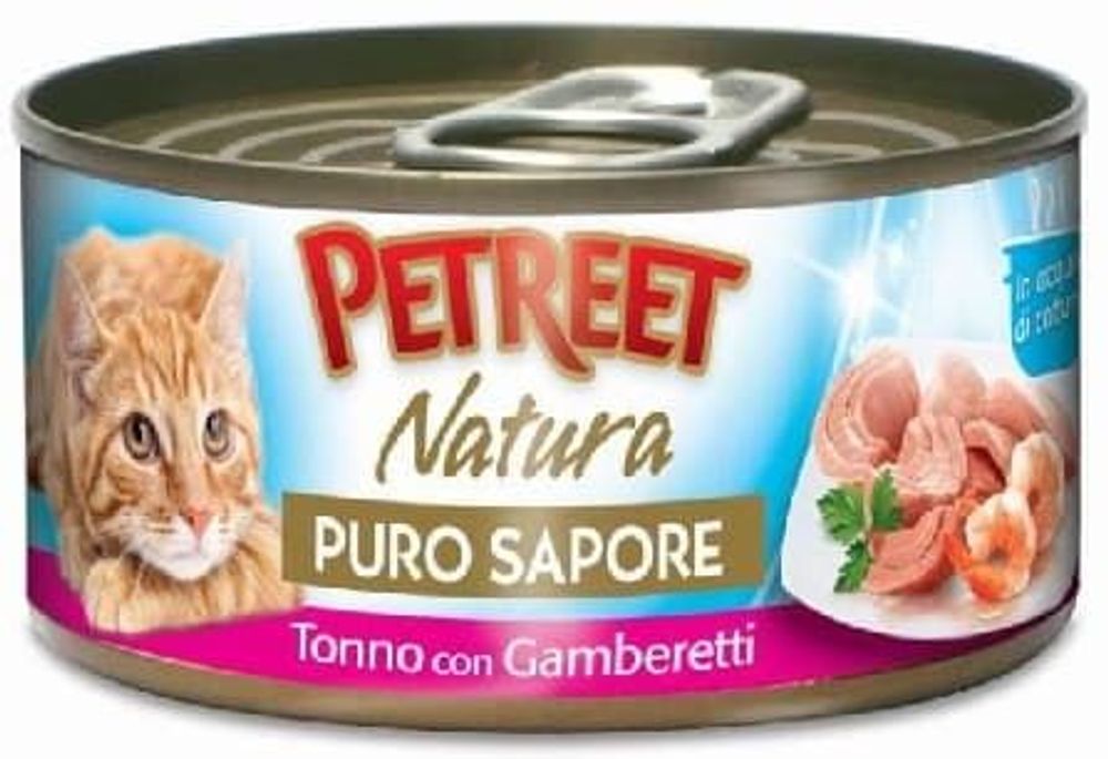 Petreet консервы для кошек кусочки тунца с креветками в рыбном супе 70 г Petreet консервы для кошек кусочки тунца с креветками в рыбном супе 70 г