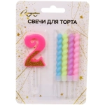 Свеча для торта Цифра Праздник «2» 11 см, 4 свечи