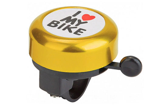 Велосипедный звонок 45AE-02 "I Love my bike" алюм/пластик черно-золотистый