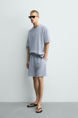 ZARA ШОРТЫ-ДЖОГГЕРЫ RELAXED FIT INTERLOCK, НЕБЕСНО-ГОЛУБОЙ