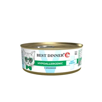 BEST DINNER VET PROFI Hypoallergenic Консервы для кошек при пищевой аллергии или непереносимости, кролик, 100 г